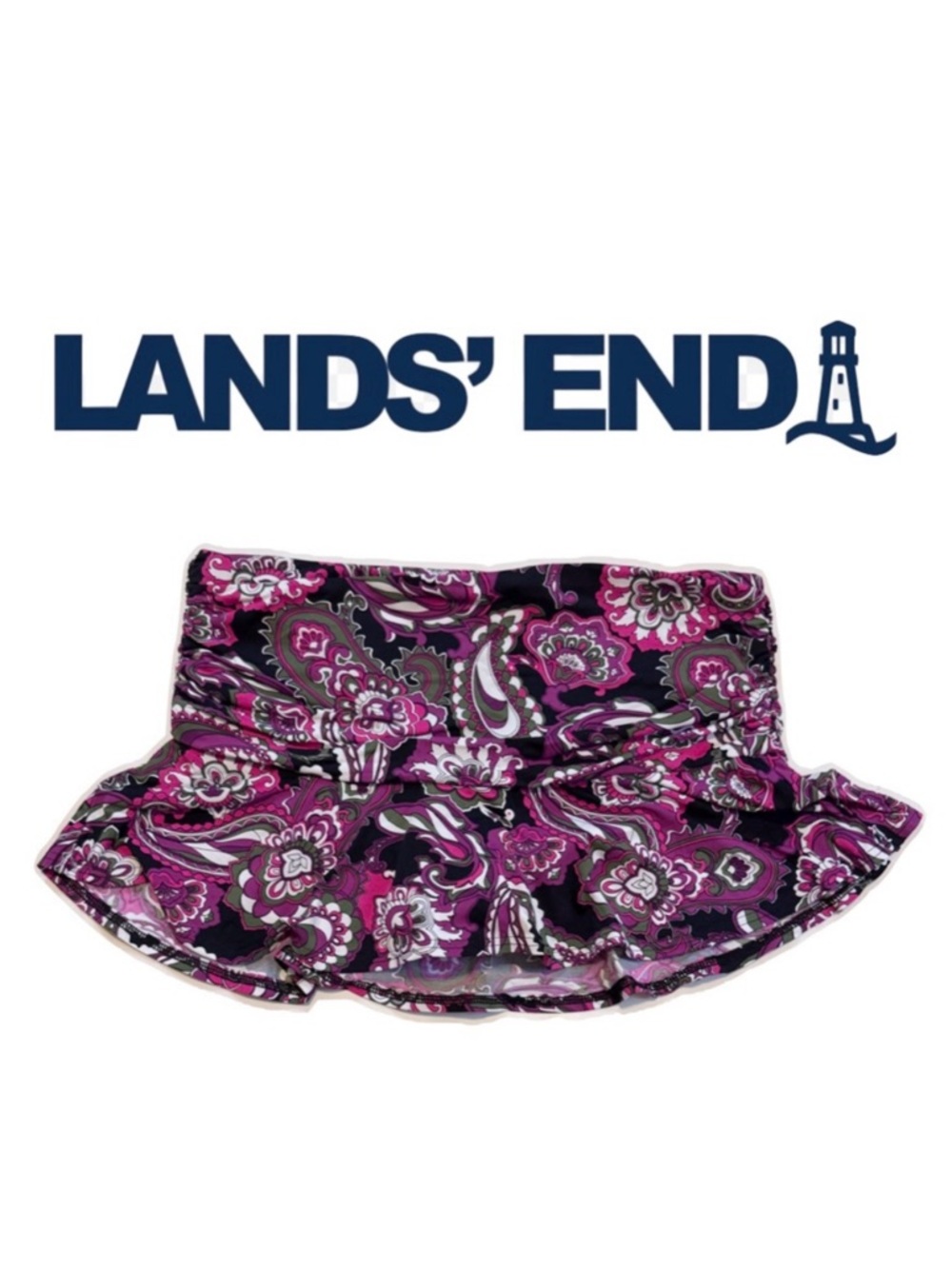 Lands' End Pink and Black Paisley Skirt